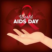 poster world aids day with hand and ribbon vector