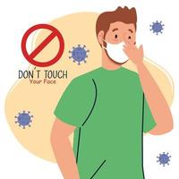 do not touch your face, man wearing face mask, avoid touching your face, coronavirus covid19 prevention vector