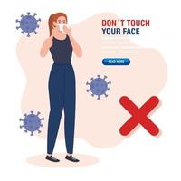 do not touch your face, young woman with face mask, avoid touching your face, coronavirus covid19 prevention
