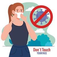 do not touch your face, young woman wearing face mask, avoid touching your face, coronavirus covid19 prevention