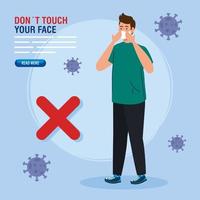 do not touch your face, young man using respiratory protection, avoid touching your face, coronavirus covid19 prevention vector