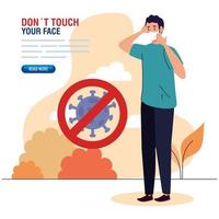 do not touch your face, man wearing face mask outdoor, avoid touching your face, coronavirus covid19 prevention