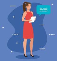 elegant executive businesswoman with document and speech bubble vector