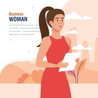 banner with elegant executive businesswoman outdoor vector