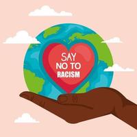 stop racism, with hand receiving heart and world planet, black lives matter concept vector