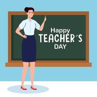 happy teachers day, with woman teacher and chalkboard vector