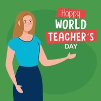 happy world teachers day, with young woman teacher vector