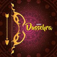 happy dussehra festival, golden arch and arrow with mandala on background vector