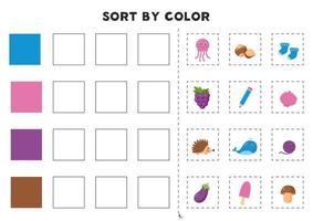 Sort by color Educational game for learning primary colors vector