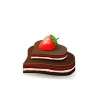 Caramelo de chocolate en forma de corazones con fresa roja madura en estilo de dibujos animados 3d aislado sobre fondo blanco. vector