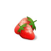 Dos fresas rojas maduras en dibujos animados estilo 3d aislado sobre fondo blanco. vector