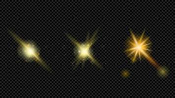 Set of lens flares and glowing yellow flash elements for your arts isolated on black background vector