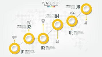 infografía pasos elemento de color amarillo con círculo, diagrama de gráfico, concepto de marketing online empresarial. vector