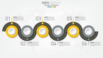 Infograph steps yellow color element with circle, chart diagram, business online marketing concept. vector