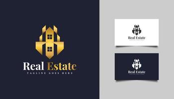 Luxury Real Estate Logo in Golden Gradient. Construction, Architecture or Building Logo Design Template vector