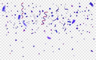 Blue confetti and ribbons falling down vector