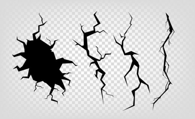 Different cracks effect isolated on transparent background