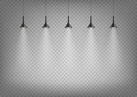 Spotlights on transparent background. Lamps on a stage. Template for design vector