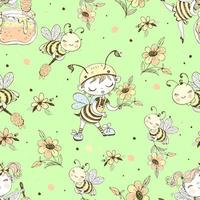 Seamless pattern with cute honeybees. Vector. vector