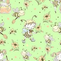 Seamless pattern with cute honeybees. Vector. vector