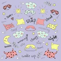 Time to go to sleep colorful element set vector