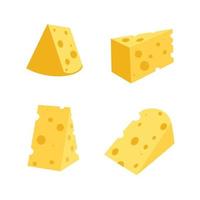 A set of cheese slices.Cheese of various shapes. Dairy products. Flat vector illustration