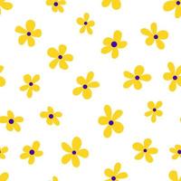 Ilustración vectorial de flores de color amarillo brillante de estilo minimalista que forman un patrón sin costuras sobre fondo blanco vector