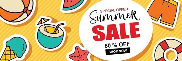 Summer sale banner cover template background. Summer discount special offer cute design. vector