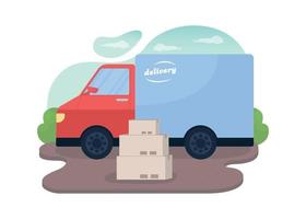 Delivery truck and package boxes 2D vector web banner