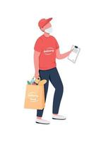 Groceries delivery carrier in mask flat color vector faceless character