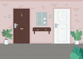 Neighbor apartment doors flat color vector illustration