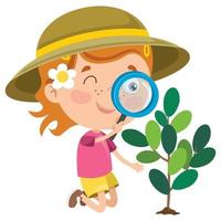 A Little Kid Using Magnifier vector