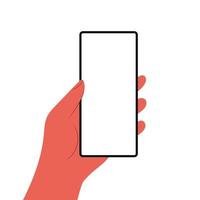 Human hands hold horizontally mobile phone with blank screen vector