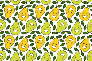 felices estampados de frutas kawaii para niños lindo patrón sin costuras con peras sonrientes en estilo de dibujos animados vector