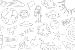 Modern pattern of planet star comet with different rockets Universe line drawings Cosmos vector