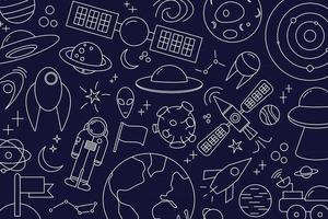 Modern pattern of planet star comet with different rockets Universe line drawings Cosmos vector