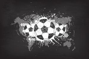 Grunge abstract football background with world map and dust particle on blackboard texture . Flat design . Vector for international world championship tournament cup 2018 .