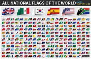 todas las banderas nacionales oficiales del mundo. diseño de notas adhesivas. vector. vector