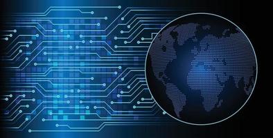 Tecnología futura de la placa de circuito binario mundial, fondo azul del concepto de seguridad cibernética de hud