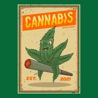 cannabis riding a cigarette,premium vector