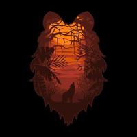 wolf head forest and tropical,premium vector