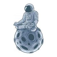meditación de astronauta sentado en la luna. . vector premium