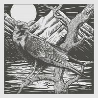 sketch crow,forest wild,Lakes premium vector