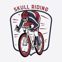 Skull riding racing bicycle Premium Vector