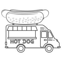 Food Truck. Street food truck with hot dog on the roof in outline style. Vector