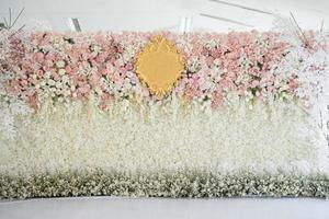 Wedding backdrop with flower and wedding decoration photo