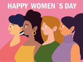 happy womens day, portrait cartoon female characters vector