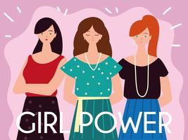 young women girl power character and lettering style vector