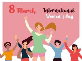 día internacional de la mujer 8 de marzo movimiento de activistas de niñas juntas vector