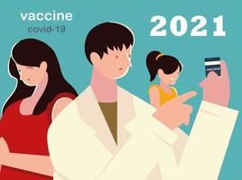 2021 vaccine covid 19 doctor and patients characters vector